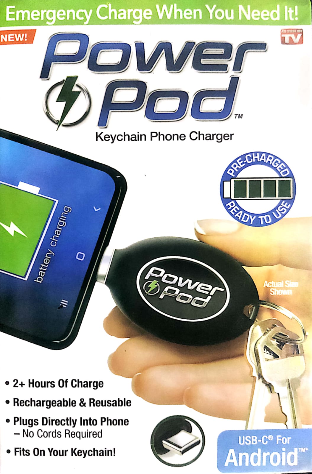 அவசர charger POWER (bank) POD External Keychain C type Phone Charger  , 800 mAh 