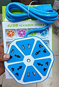 Electric Hexagon Power Extension Board with 4 USB Port with 6 Protection Safety