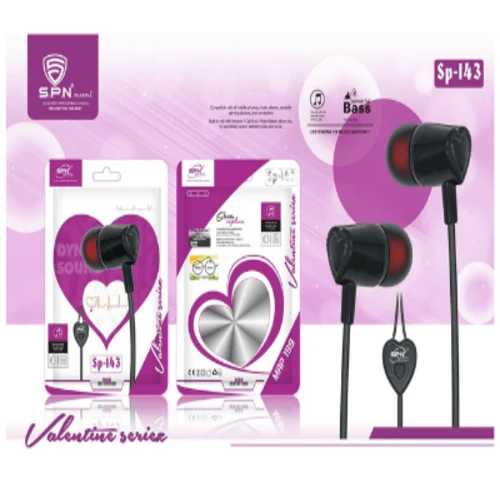 SPN SP 143 EARPHONE HEART SHAPE MIC 3.5MM JACK (BLACK)